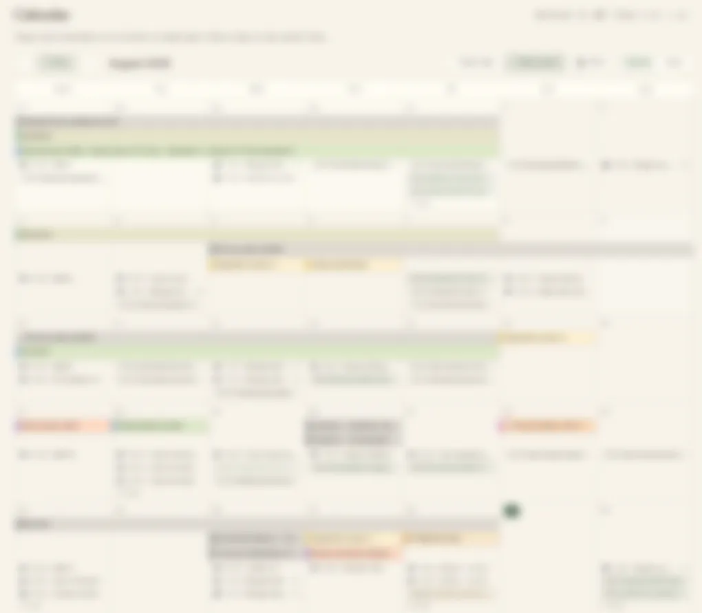 Domi's calendar, after: taller event chips with the label set inside, tinted for contrast (text blurred for household privacy)